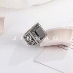 Vintage Black Square Gemstone Men's Stainless Steel Ring | K00148 - Image 3