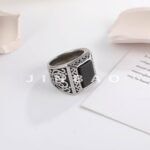 Vintage Black Square Gemstone Men's Stainless Steel Ring | K00148 - Image 4