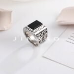 Vintage Black Square Gemstone Men's Stainless Steel Ring | K00148 - Image 6