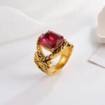 Vintage Chain Inlaid Gemstone Ring Men's Fashion Square Ring | K00659 - Image 2