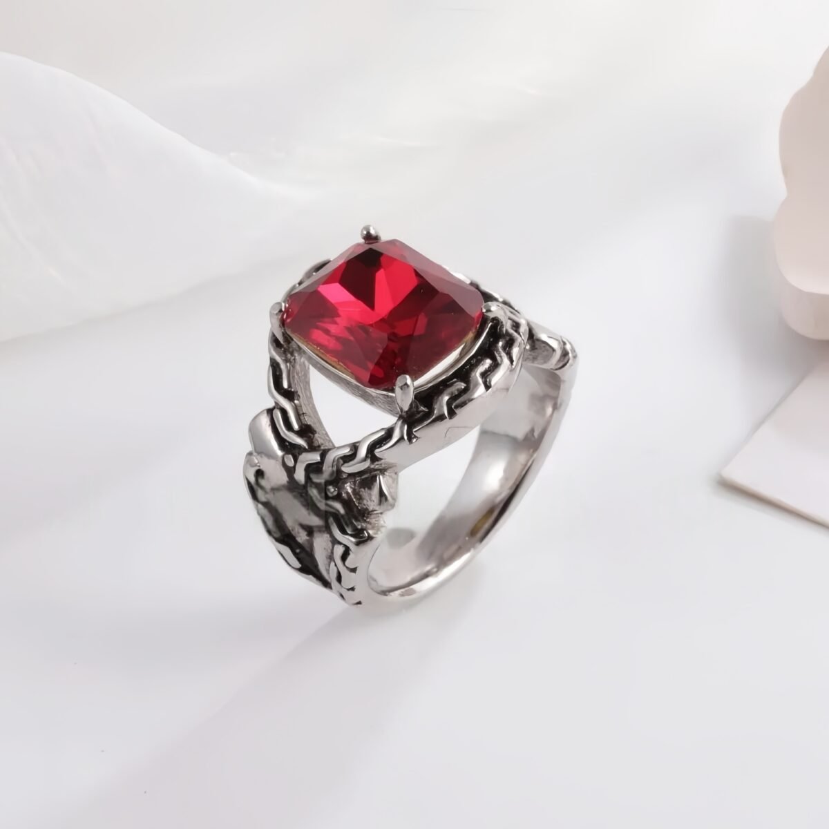 Vintage Chain Inlaid Gemstone Ring Men's Fashion Square Ring | K00659 - Image 7