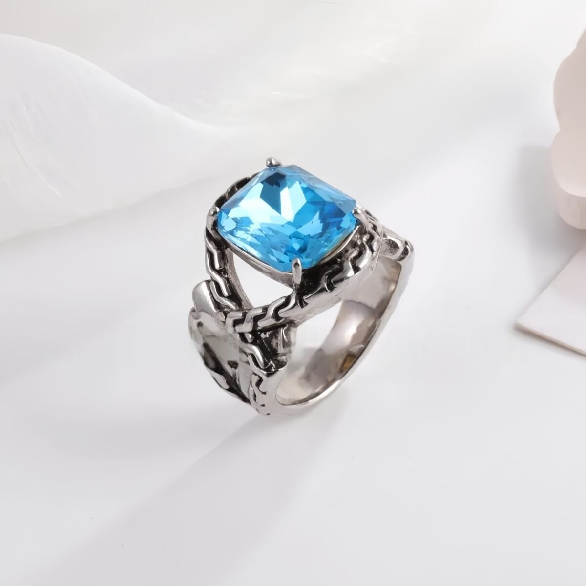Vintage Chain Inlaid Gemstone Ring Men's Fashion Square Ring | K00659 - Image 6