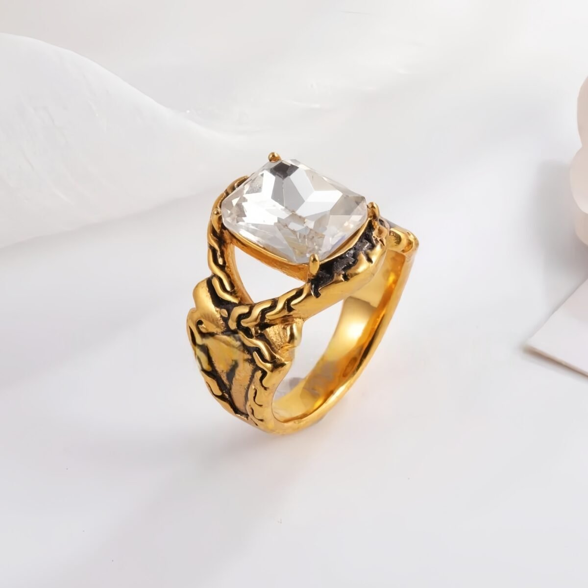 Vintage Chain Inlaid Gemstone Ring Men's Fashion Square Ring | K00659 - Image 4