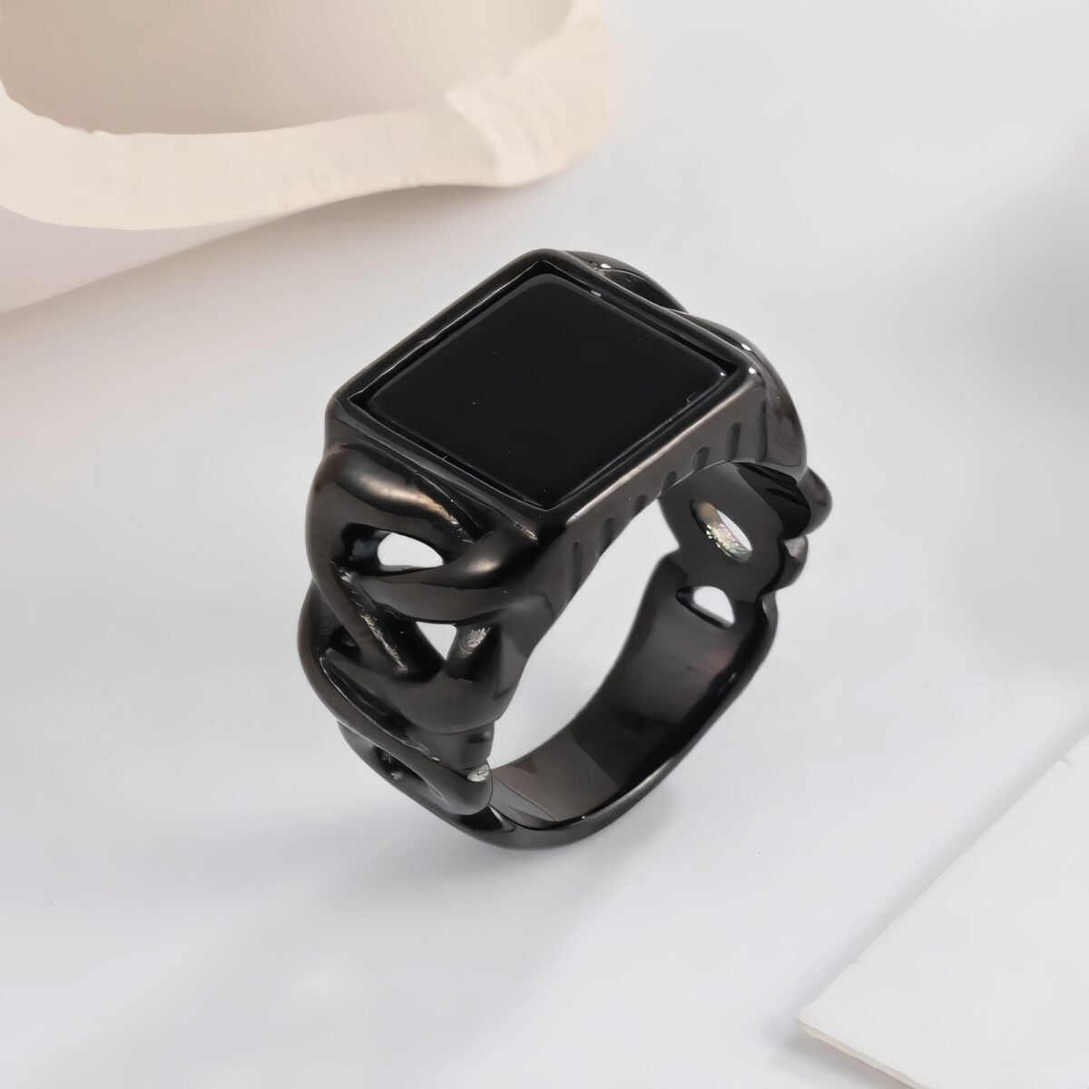 Vintage Chain Style Men's Stainless Steel Flat Stone Ring Jewelry | K002683 - Image 3
