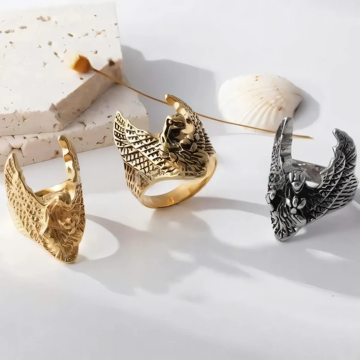 Vintage Eagle Design Ring Stainless Steel Golden and Silver Style for Men | DZ1249 - Image 1
