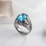 Vintage Floral Pattern Gemstone Ring Men's Silver Trendy Jewelry | K00906 - Image 3