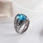 Vintage Floral Pattern Gemstone Ring Men's Silver Trendy Jewelry | K00906 - Image 2