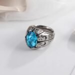 Vintage Floral Pattern Gemstone Ring Men's Silver Trendy Jewelry | K00906 - Image 6
