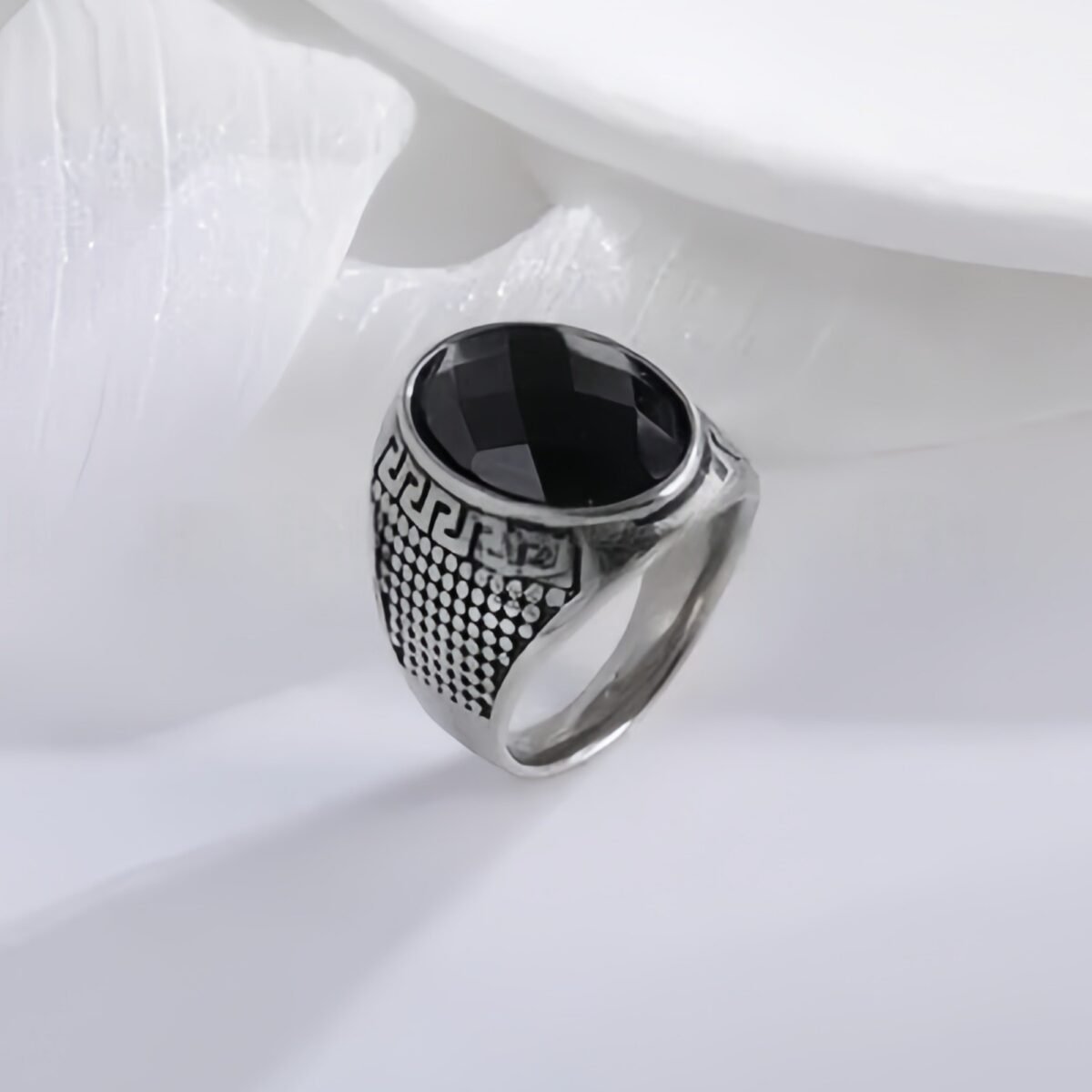 Vintage Geometric Pattern Gemstone Stainless Steel Men's Ring | BL40 - Image 3