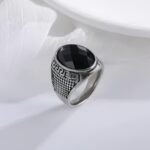 Vintage Geometric Pattern Gemstone Stainless Steel Men's Ring | BL40 - Image 3