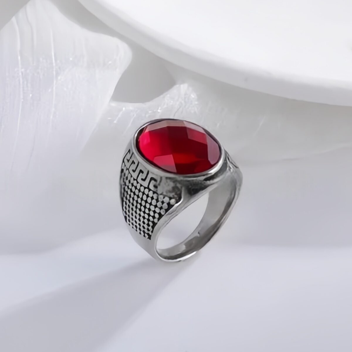 Vintage Geometric Pattern Gemstone Stainless Steel Men's Ring | BL40 - Image 2