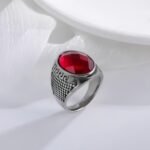 Vintage Geometric Pattern Gemstone Stainless Steel Men's Ring | BL40 - Image 2