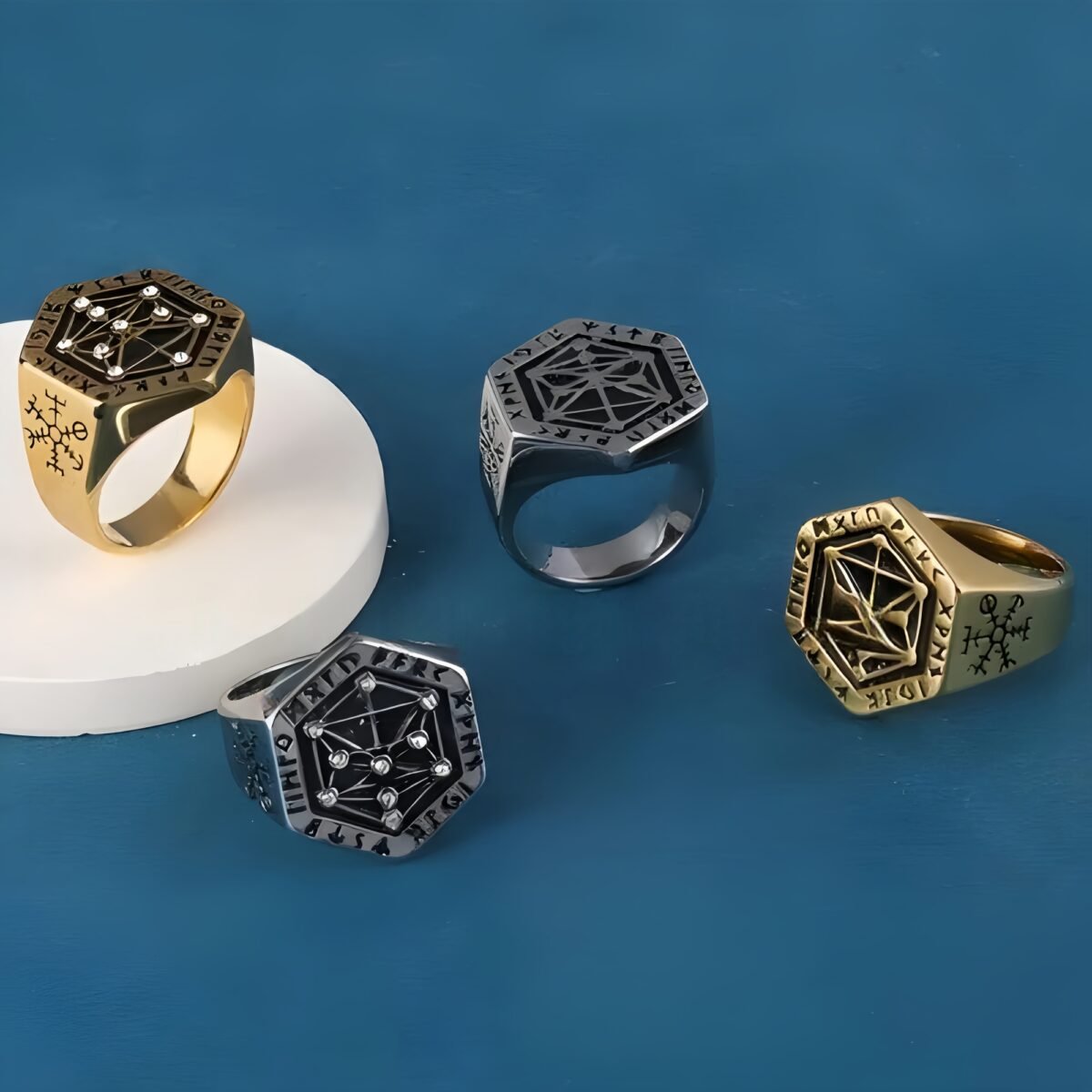 Vintage Geometric Symbol Stainless Steel Ring Men's Fashion Unique Band | G003791 - Image 1