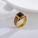 Vintage Greek Pattern Stainless Steel Ring with Gemstone Decoration Men's Ring | K0058 - Image 4