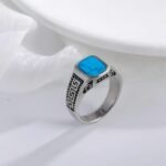 Vintage Greek Pattern Stainless Steel Ring with Gemstone Decoration Men's Ring | K0058 - Image 2