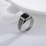 Vintage Greek Pattern Stainless Steel Ring with Gemstone Decoration Men's Ring | K0058 - Image 5