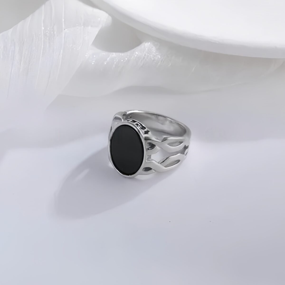 Vintage Hollow Oval Stainless Steel Ring for Men | K002667 - Image 4