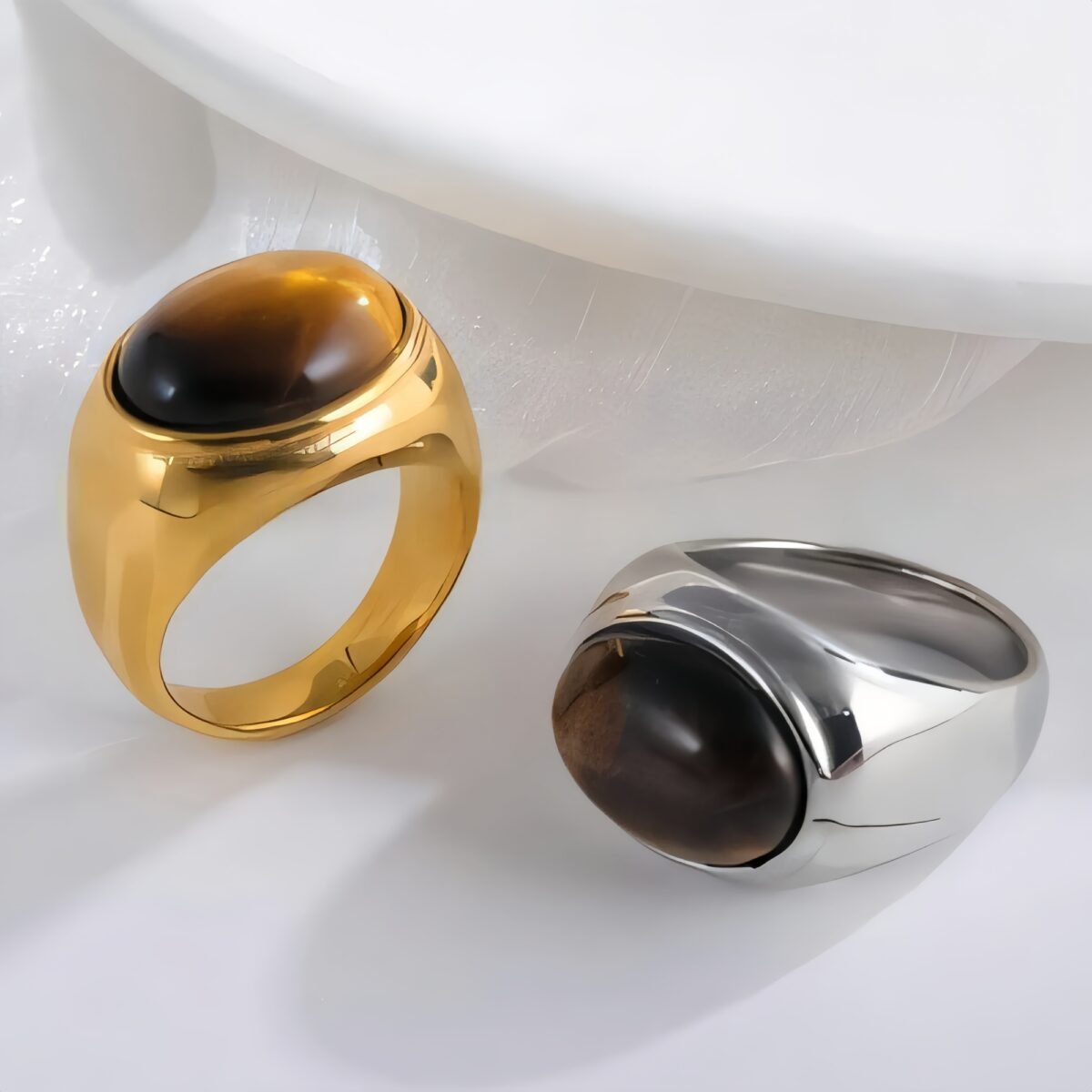 Vintage Inspired Stainless Steel Ring with Bold Tiger Eye Stone for Men | K00101 - Image 1