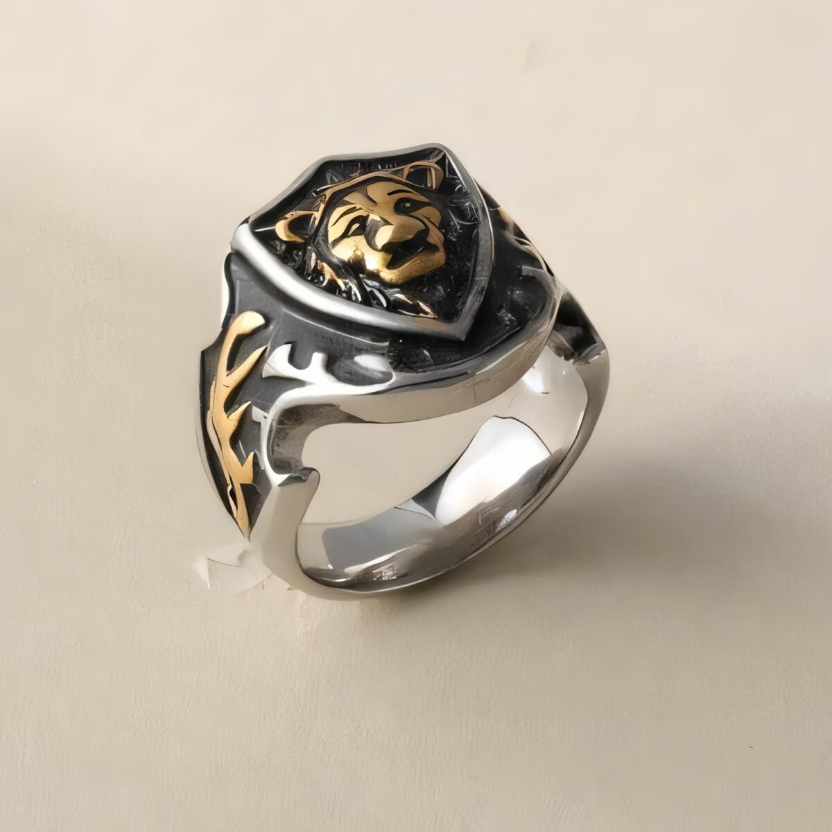 Vintage Lion Design Ring Men's Two-Tone Gold & Silver Stainless Steel Ring | G001055 - Image 3