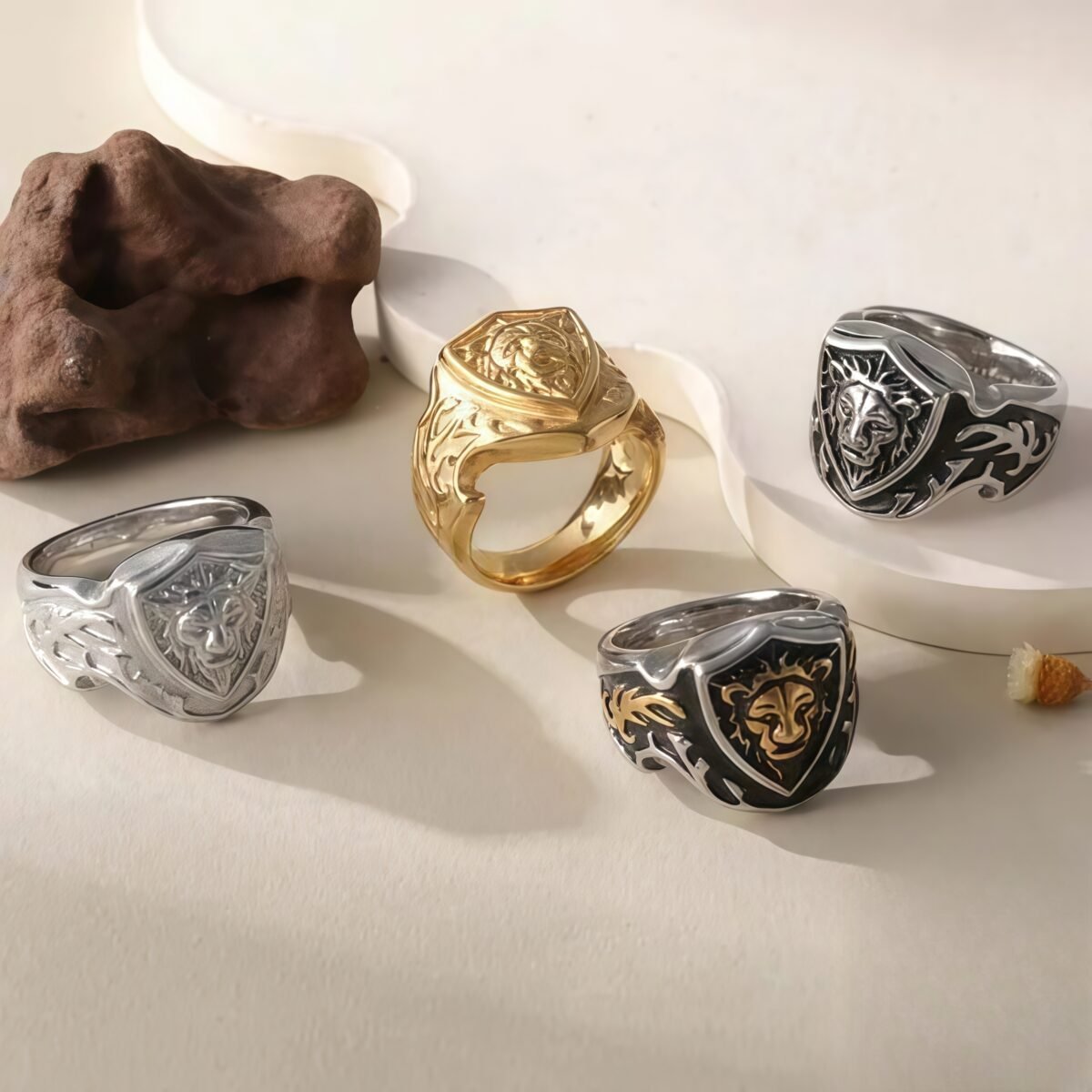 Vintage Lion Design Ring Men's Two-Tone Gold & Silver Stainless Steel Ring | G001055 - Image 1