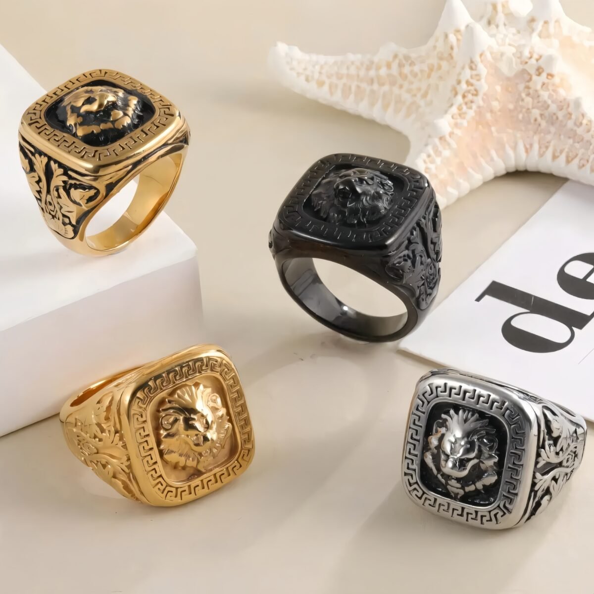 Vintage Lion Head Square Stainless Steel Ring Unique Design | G00771 - Image 1