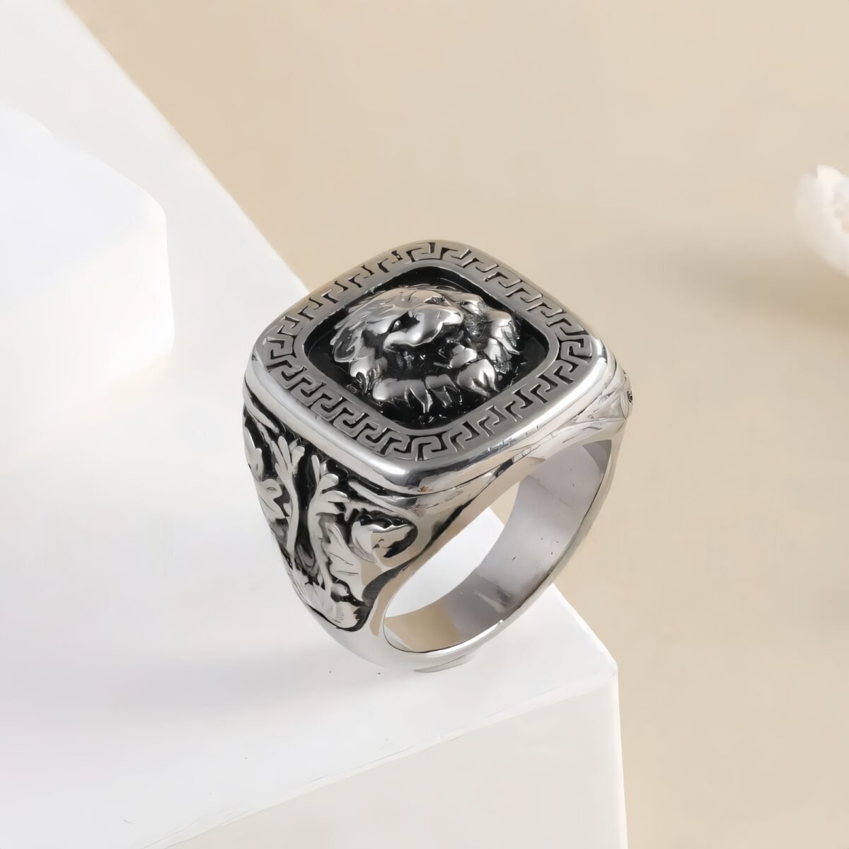 Vintage Lion Head Square Stainless Steel Ring Unique Design | G00771 - Image 5