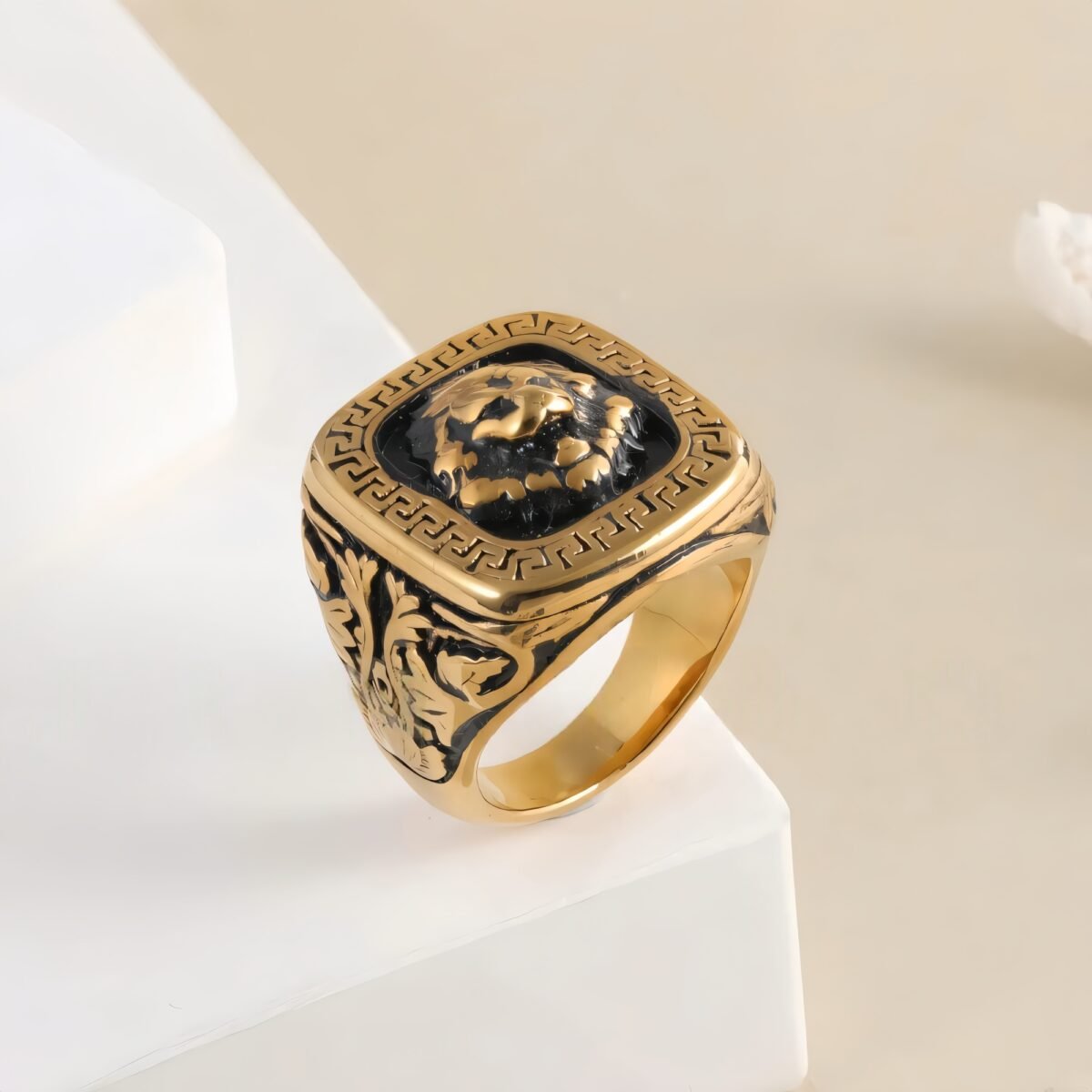 Vintage Lion Head Square Stainless Steel Ring Unique Design | G00771 - Image 3
