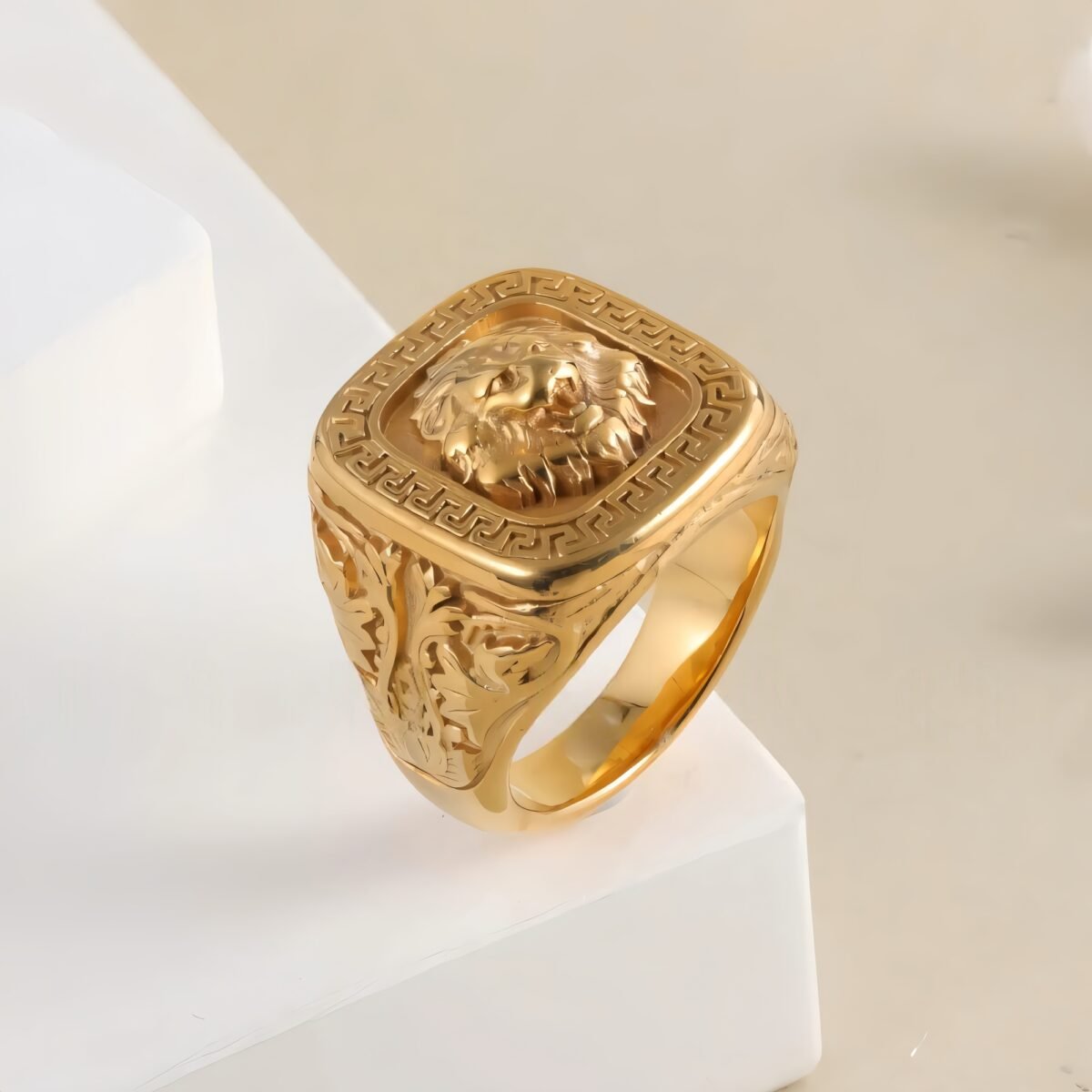 Vintage Lion Head Square Stainless Steel Ring Unique Design | G00771 - Image 2