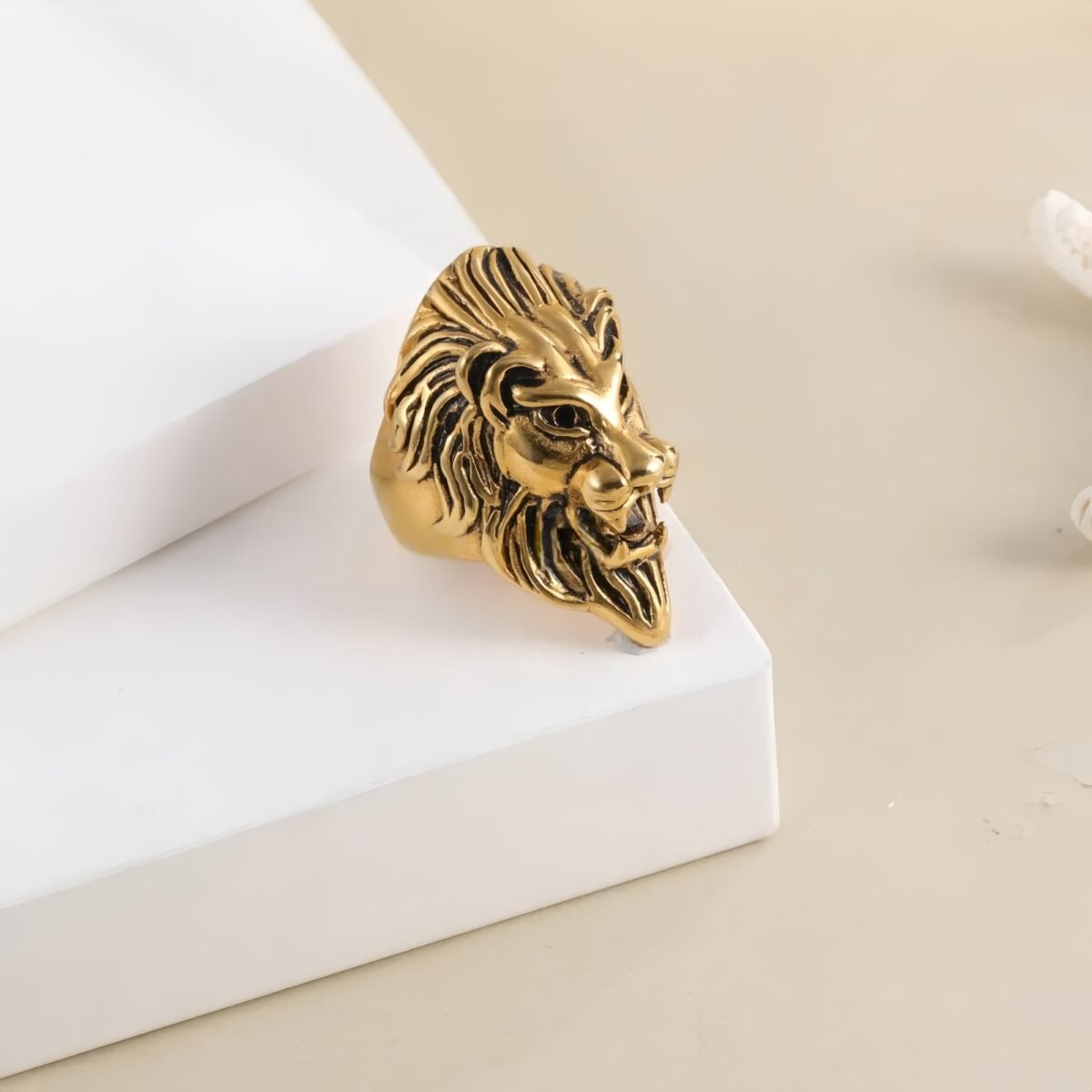 Vintage Lion Head Stainless Steel Ring with Red Eyes Unique Design | DZ350 - Image 2