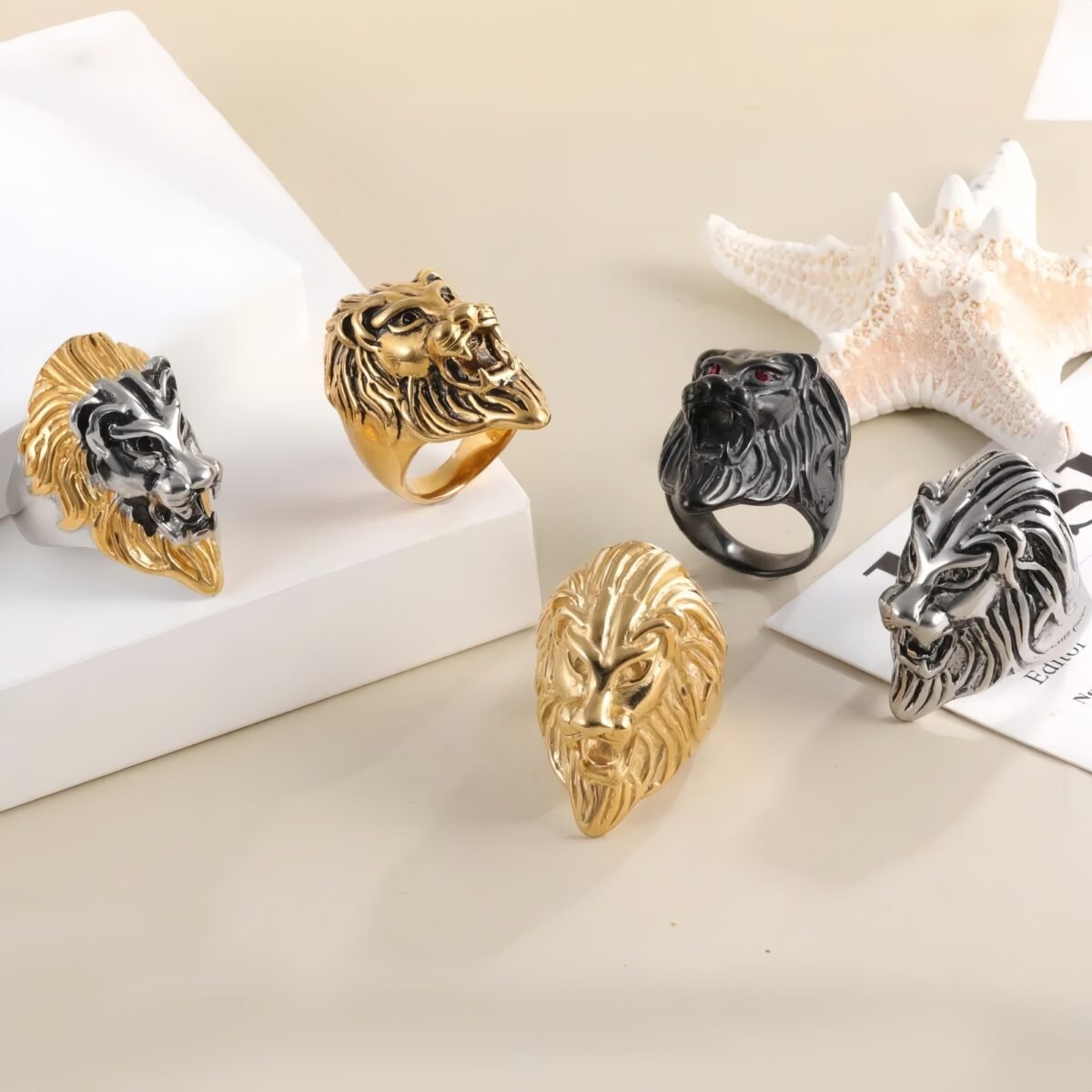 Vintage Lion Head Stainless Steel Ring with Red Eyes Unique Design | DZ350 - Image 1