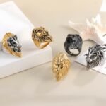 Vintage Lion Head Stainless Steel Ring with Red Eyes Unique Design | DZ350
