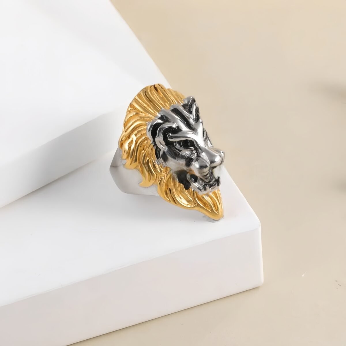 Vintage Lion Head Stainless Steel Ring with Red Eyes Unique Design | DZ350 - Image 4