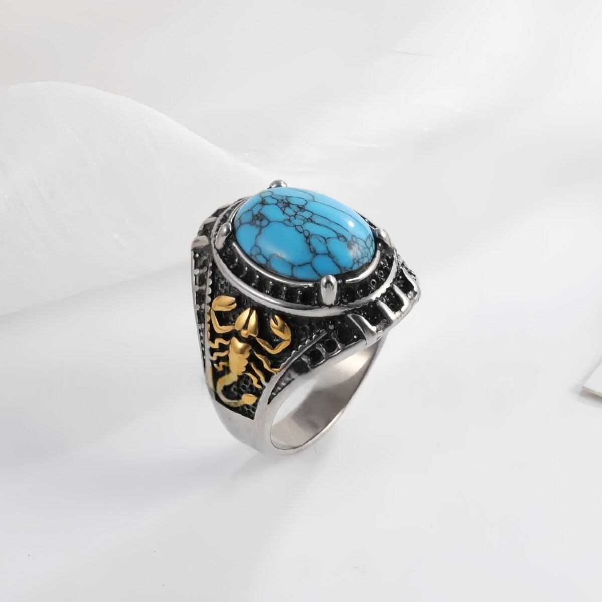 Vintage Scorpion Pattern Gemstone Ring Men's Silver Trendy Jewelry | K00844 - Image 4