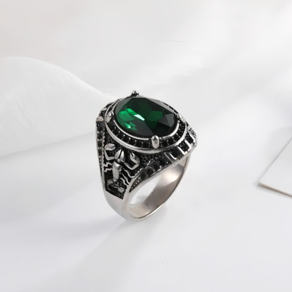 Vintage Scorpion Pattern Gemstone Ring Men's Silver Trendy Jewelry | K00844 - Image 6