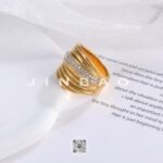 Wavy Design Diamond Inlay Ring Women's Fashion Gold Stainless Steel Band | G003860 - Image 4