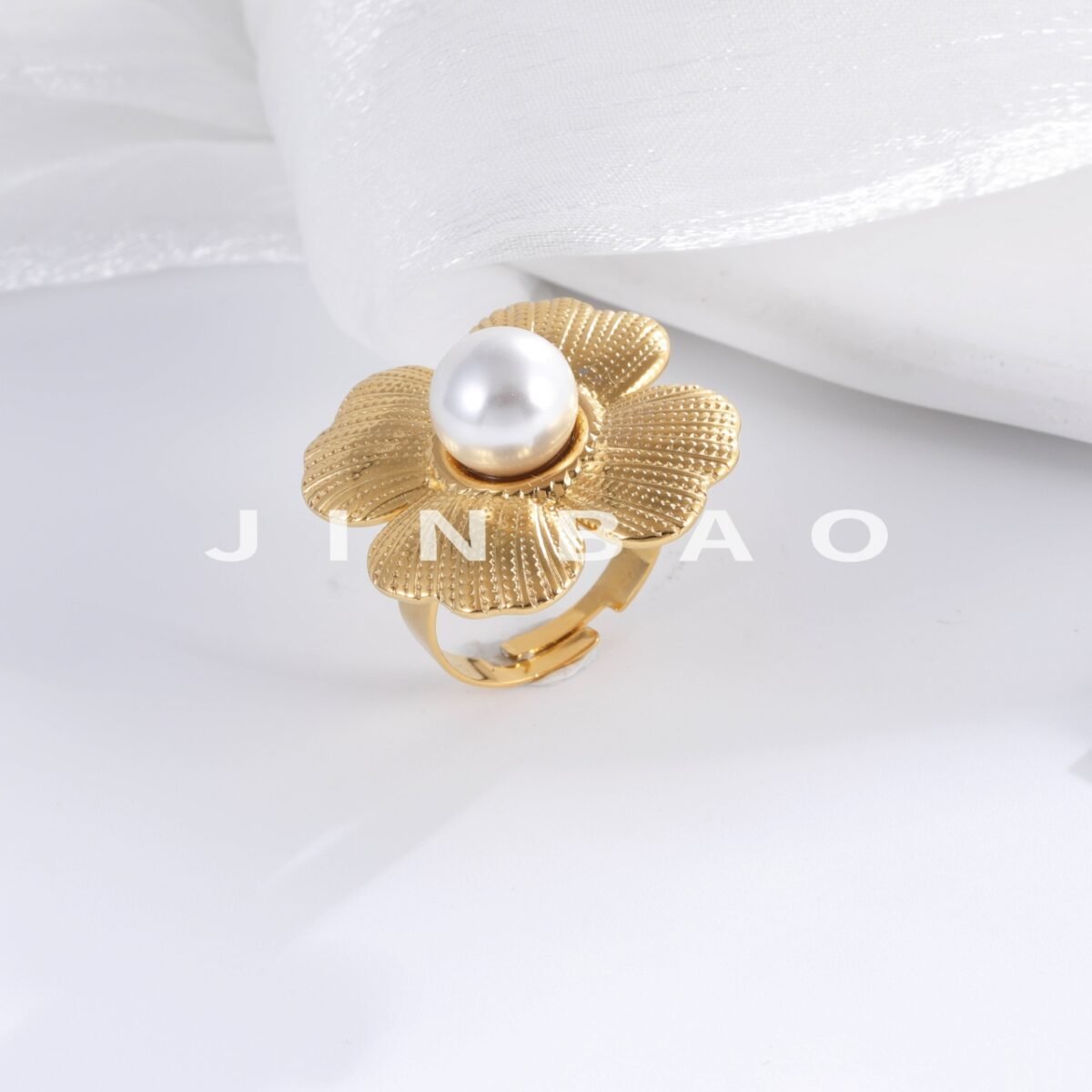 Classic Pearl Inlaid Flower Stainless Steel Women's Waterproof Ring | G005437 - Image 4
