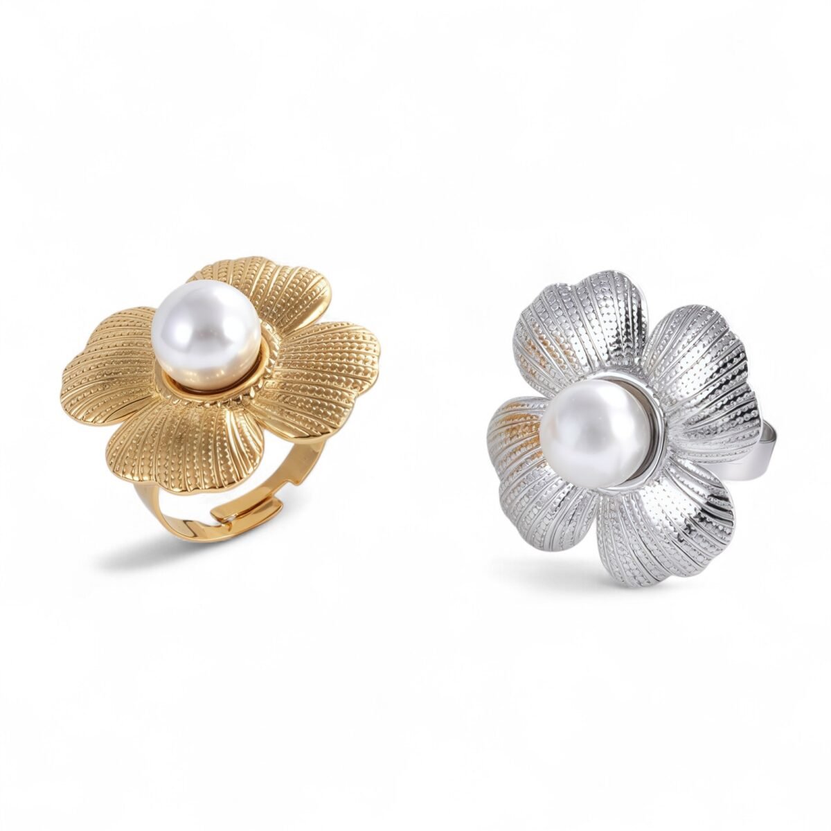 Classic Pearl Inlaid Flower Stainless Steel Women's Waterproof Ring | G005437 - Image 2