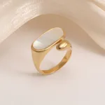 metallic texture mother of pearl ring set trendy and versatile unisex accessory