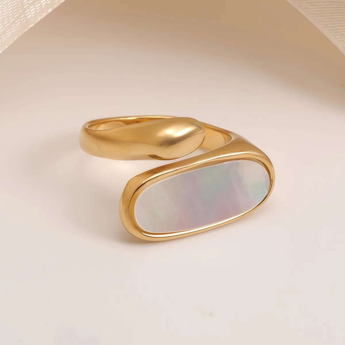 metallic texture mother of pearl ring set trendy and versatile unisex accessory