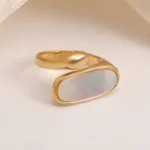metallic texture mother of pearl ring set trendy and versatile unisex accessory