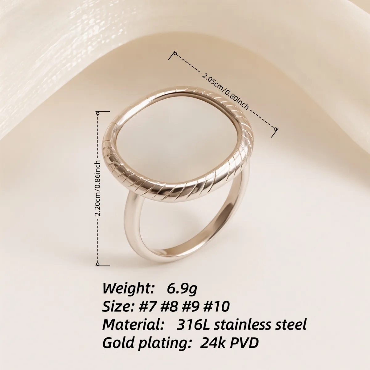 metallic texture mother of pearl ring set trendy and versatile unisex accessory