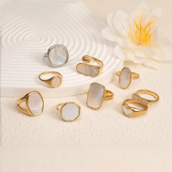 metallic texture mother of pearl ring set trendy and versatile unisex accessory