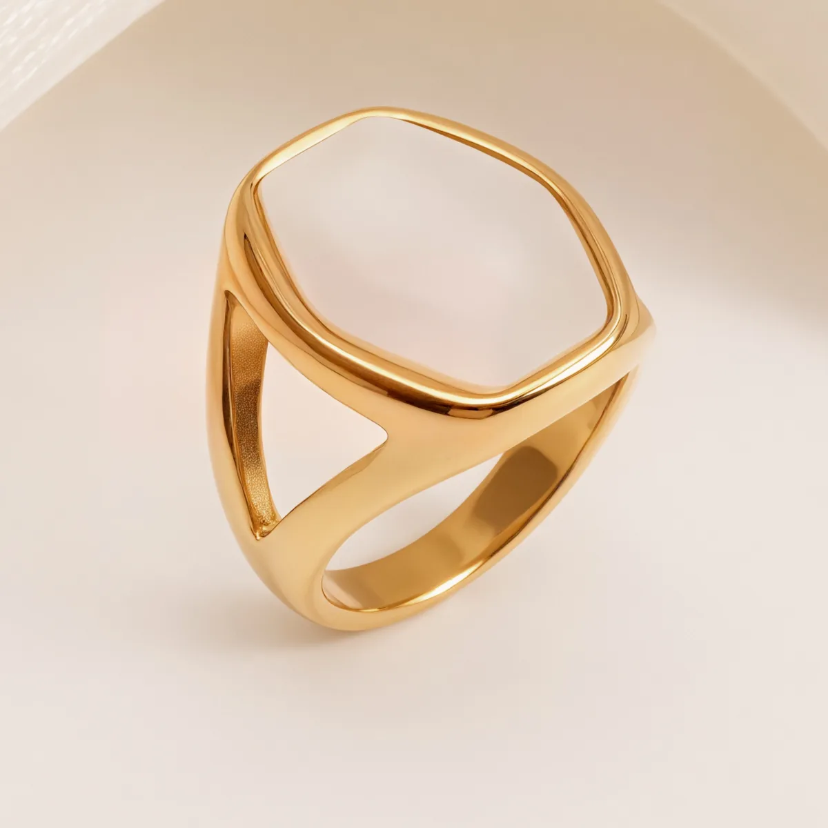 metallic texture mother of pearl ring set trendy and versatile unisex accessory