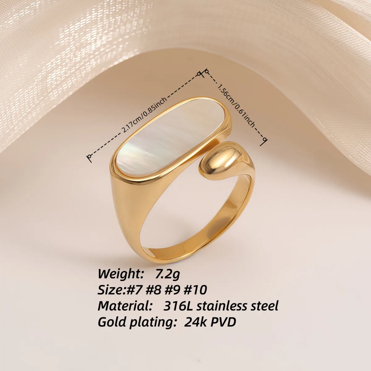 metallic texture mother of pearl ring set trendy and versatile unisex accessory