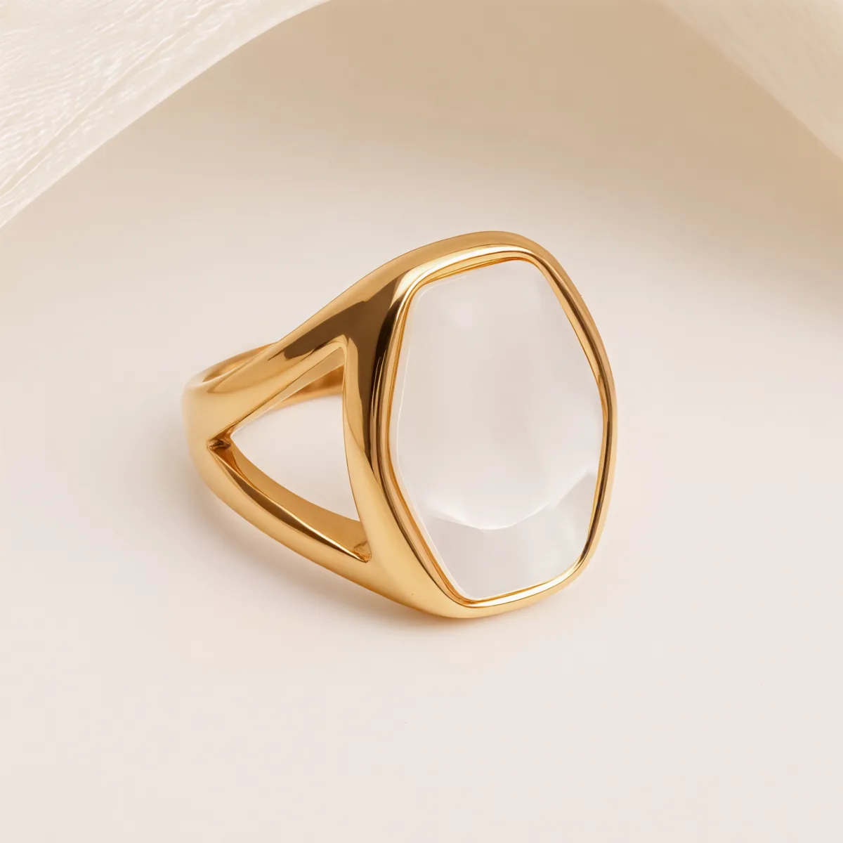 metallic texture mother of pearl ring set trendy and versatile unisex accessory