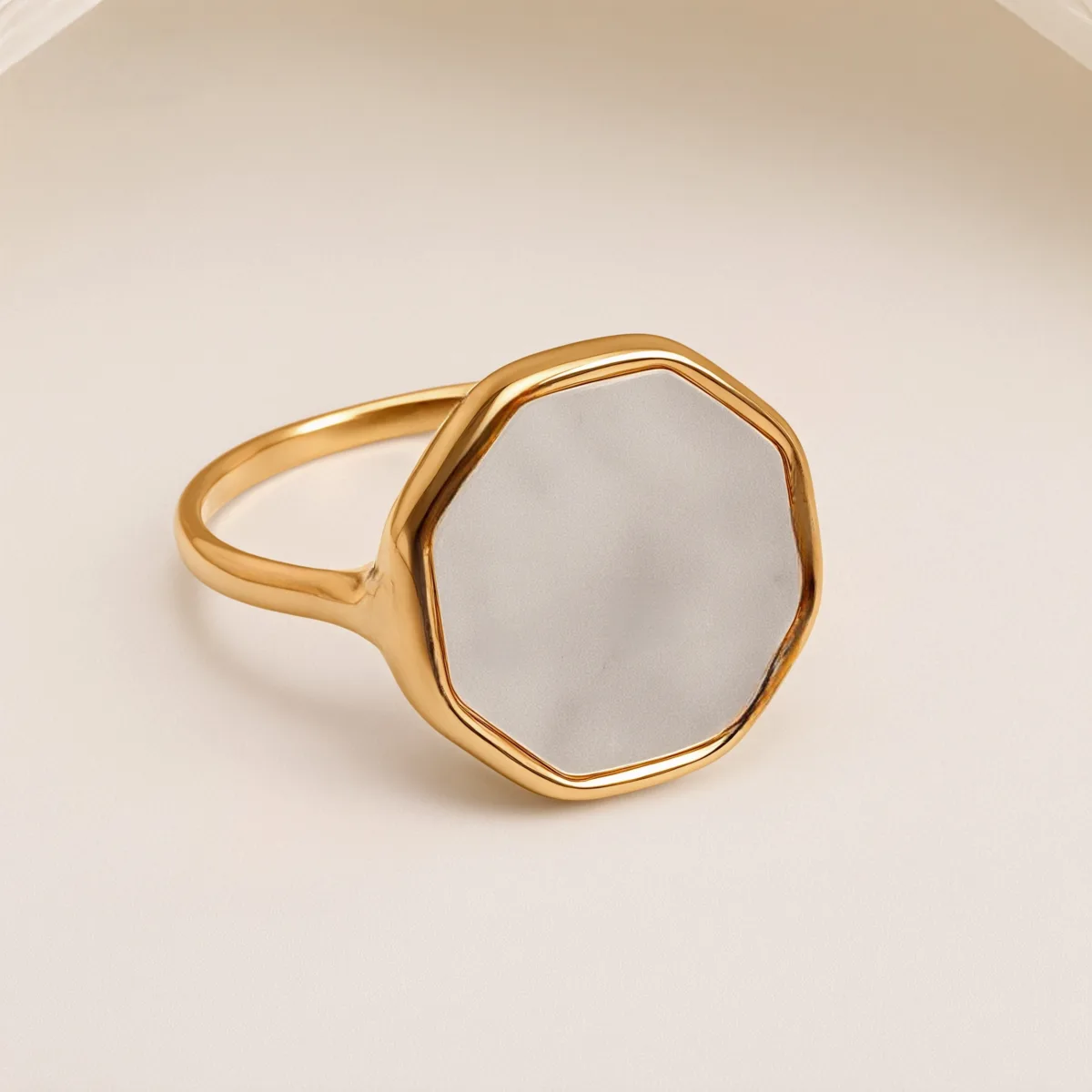 metallic texture mother of pearl ring set trendy and versatile unisex accessory