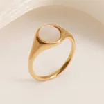 metallic texture mother of pearl ring set trendy and versatile unisex accessory