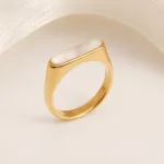 metallic texture mother of pearl ring set trendy and versatile unisex accessory